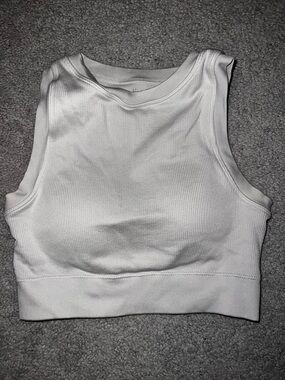 Pro- Fit White Ribbed Crop Tank